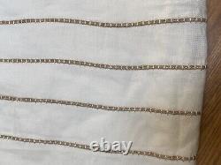 2 Linen With Jute Stripe Curtain Panels Double Lined 37x103 Pinch Pleat Ivory NEW