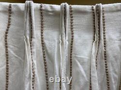 2 Linen With Jute Stripe Curtain Panels Double Lined 37x103 Pinch Pleat Ivory NEW