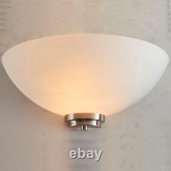 2 PACK Dimmable LED Wall Light Satin Chrome White Line Pattern Glass Shade Lamp