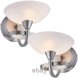 2 PACK Dimming LED Wall Light Satin Chrome & White Lined Glass Vintage Lamp