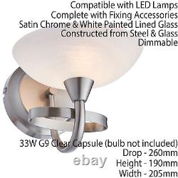 2 PACK Dimming LED Wall Light Satin Chrome & White Lined Glass Vintage Lamp