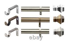 35mm METAL CURTAIN POLE WITH LINED RINGS ADJUSTABLE BRACKET & END FINIALS