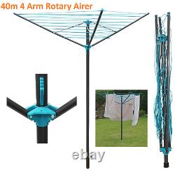 4 Arm 40m Outdoor Clothes Rotary Airer Foldable Washing Line Dryer Ground Socket