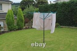 4 Arm 40m Outdoor Clothes Rotary Airer Foldable Washing Line Dryer Ground Socket