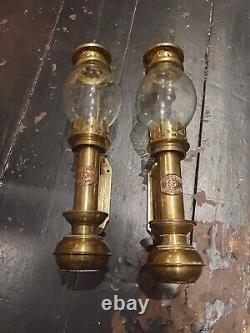 Antique Lamps x2 Brass White Star Ship Co Liverpool Wall Mounted Cabin Candle