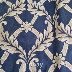 Bespoke Lined Curtains Blue Ivory Foliage Trellis Print D 86 x W 130 Acanthus