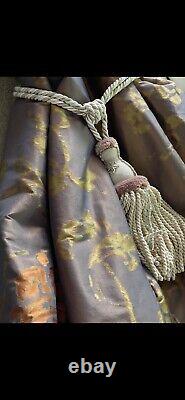 Bespoke Luxory Silk Interlined Curtains W 82 268 Cm Drop Gold Damask