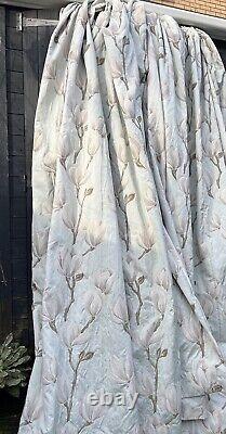 Bespoke huge regal curtains pair baby blue magnolia Botanical W80 L90 inch