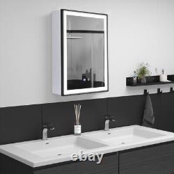 Black Line Restroom Wall Vanity Mirror Cabinet with Adjustable Led Light Demister