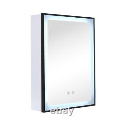 Black Line Restroom Wall Vanity Mirror Cabinet with Adjustable Led Light Demister