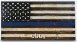 Blue-Line Police, Rustic Wood Flag, Distressed Flag, 36 x 19