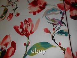 Board mounted VALANCE printed floral bird design white red tones new Custom