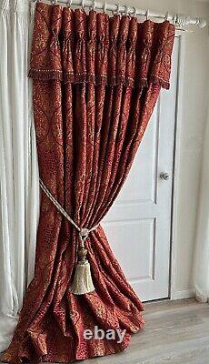 Brocade Lined Curtains 87d Silk Blend Goblet Pleat Red Gold withPelmet