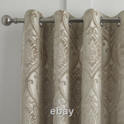 Chateau Embossed Damask Jacquard Lined Eyelet Ring Top Curtains Pair
