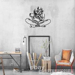 Coffee Floral Book Reading Line Art Metal Wall Art LED Light Book Lover Sign