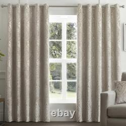 Curtains Eyelet Damask Flocked Velvet Ready Made Lined Ring Top Curtain Pairs