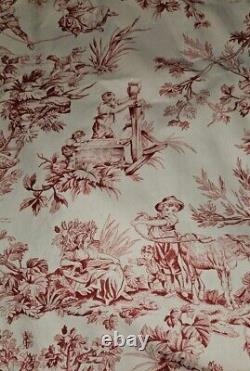 Custom Made Pair Of Lined French Country Red Toile Curtains & Tiebacks 84 X 54 W