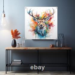 Deer Stag Animal Colourful watercolour Wall Art Print on Acrylic panel