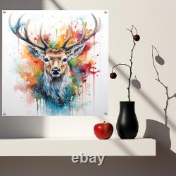 Deer Stag Animal Colourful watercolour Wall Art Print on Acrylic panel