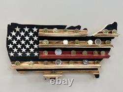 Fireman Red Line Challenge Coin Display, Wooden Flag, Military Coin Holder Gift
