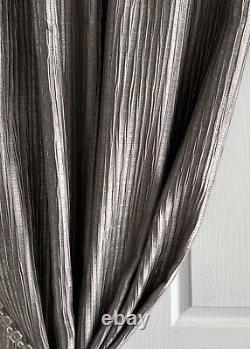 French Tenement Curtains Silk Blend 92 Silver Grey/Lilac Tiebacks More avail