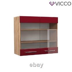 Glass wall cabinet kitchen wall cabinet Fame-Line 80 cm oak bordeaux Vicco