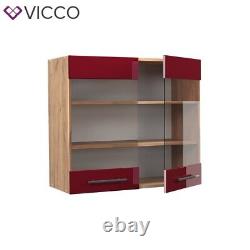 Glass wall cabinet kitchen wall cabinet Fame-Line 80 cm oak bordeaux Vicco