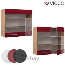 Glass wall cabinet kitchen wall cabinet Fame-Line 80 cm oak bordeaux Vicco