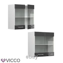 Glass wall cabinet kitchen wall cabinet R-Line 60 cm white anthracite Vicco