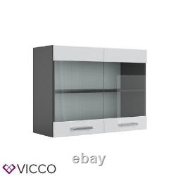 Hanging glass cabinet kitchen wall cabinet 80 cm R-Line anthracite white Vicco