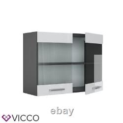 Hanging glass cabinet kitchen wall cabinet 80 cm R-Line anthracite white Vicco