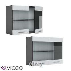 Hanging glass cabinet kitchen wall cabinet 80 cm R-Line anthracite white Vicco