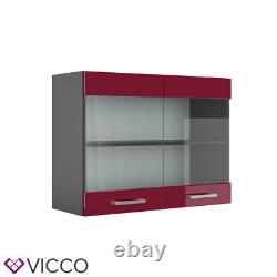 Hanging glass cabinet wall cabinet 80 cm R-Line anthracite bordeaux Vicco