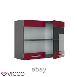 Hanging glass cabinet wall cabinet 80 cm R-Line anthracite bordeaux Vicco