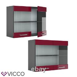 Hanging glass cabinet wall cabinet 80 cm R-Line anthracite bordeaux Vicco