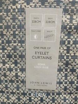 John Lewis Rona Pair Lined Eyelet Curtains Loch Blue W228 x Drop 228 x Width