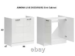 Kitchen Furniture Set 230 Wall & Base Complete Cabinets White/Chalk Gloss Junona