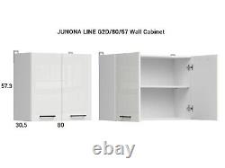 Kitchen Furniture Set 230 Wall & Base Complete Cabinets White/Chalk Gloss Junona