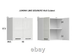 Kitchen Furniture Set 230 Wall & Base Complete Cabinets White/Chalk Gloss Junona