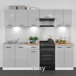 Kitchen Furniture Set 230 Wall & Base Complete Cabinets White/Grey Gloss Junona