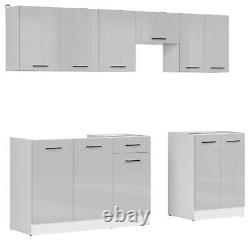 Kitchen Furniture Set 230 Wall & Base Complete Cabinets White/Grey Gloss Junona