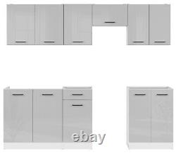 Kitchen Furniture Set 230 Wall & Base Complete Cabinets White/Grey Gloss Junona