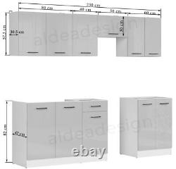 Kitchen Furniture Set 230 Wall & Base Complete Cabinets White/Grey Gloss Junona