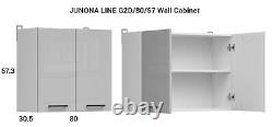 Kitchen Furniture Set 230 Wall & Base Complete Cabinets White/Grey Gloss Junona