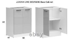 Kitchen Furniture Set 230 Wall & Base Complete Cabinets White/Grey Gloss Junona