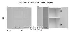 Kitchen Furniture Set 230 Wall & Base Complete Cabinets White/Grey Gloss Junona