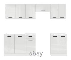 Kitchen Furniture Set 240 Wall & Base Complete Cabinets White/Chalk Gloss Junona