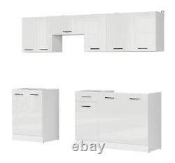 Kitchen Furniture Set 240 Wall & Base Complete Cabinets White/Chalk Gloss Junona