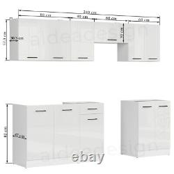 Kitchen Furniture Set 240 Wall & Base Complete Cabinets White/Chalk Gloss Junona