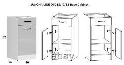 Kitchen Furniture Set 240 Wall & Base Complete Cabinets White/Grey Gloss Junona